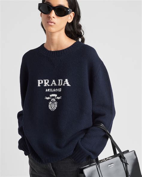 prada cropped silk sweater with logo|Camel Brown Cropped silk sweater with logo .